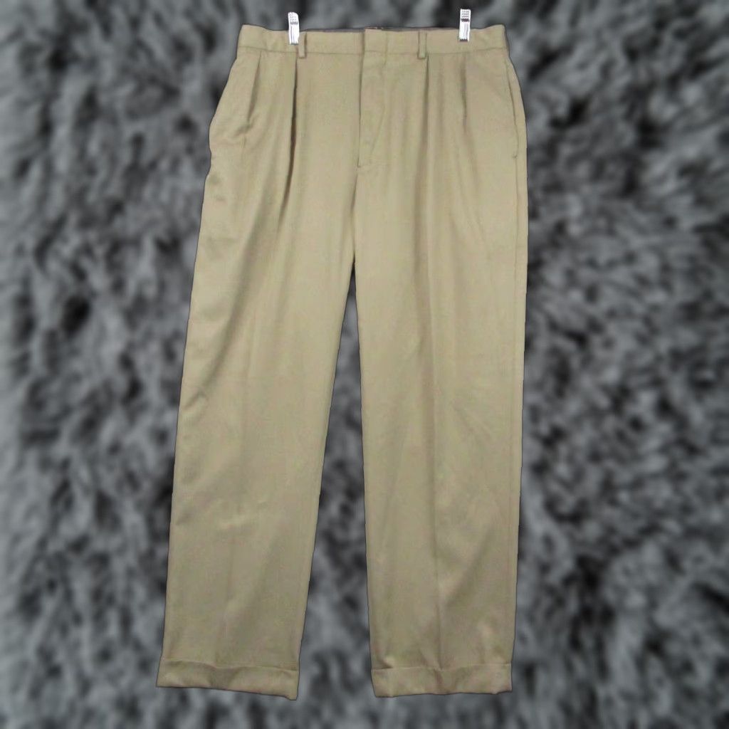 Polo Ralph Lauren Polo Ralph Lauren Pants 36x32 Khaki Pleated Cuffed Polyester Regular Men Beige Khakis Straight 36 Regular Mens Size US M / EU 48-50 / 2 - 1 Thumbnail