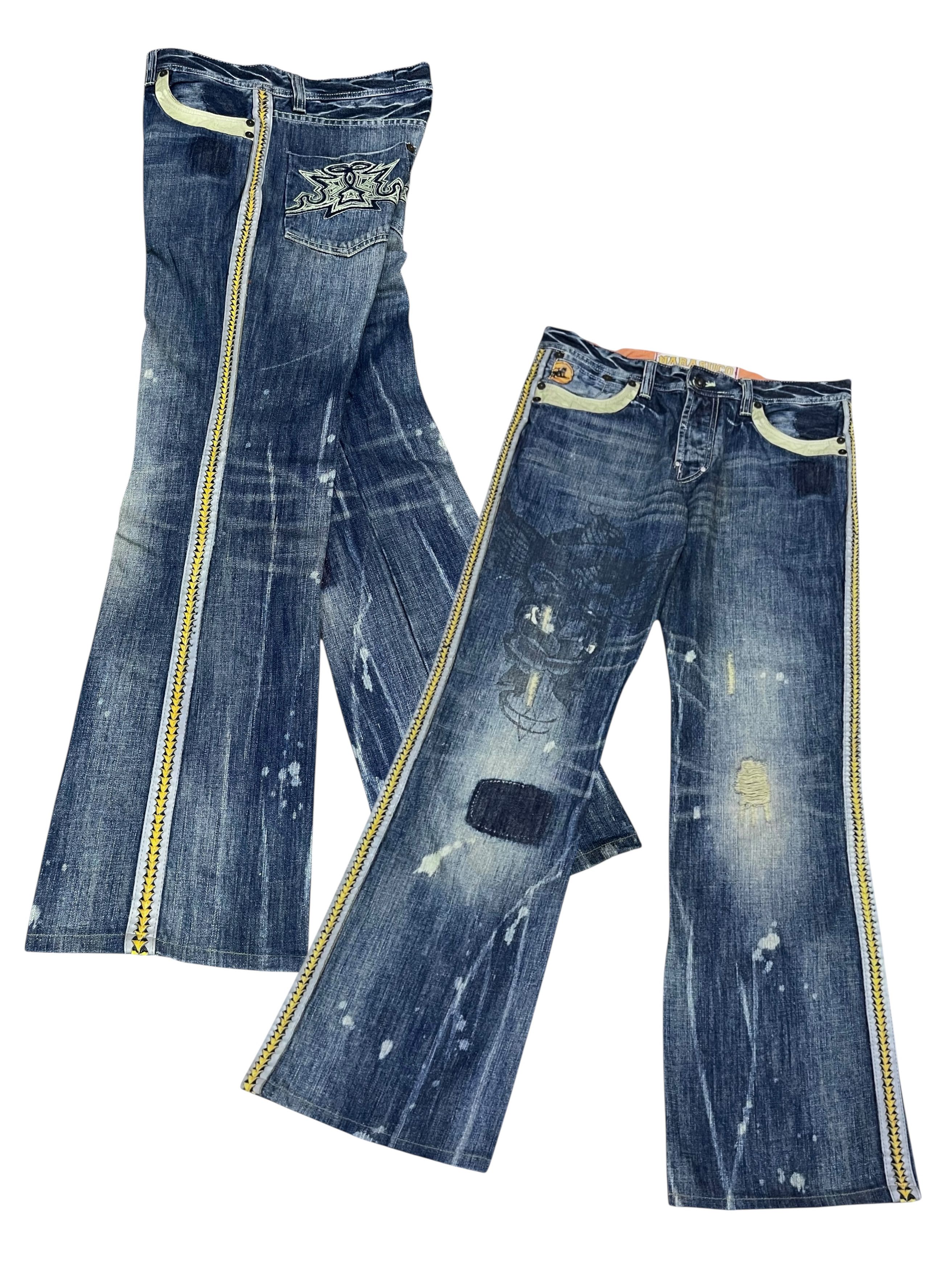 Parasuco Flare Leather Side Trim Tribal Embroidery Jeans