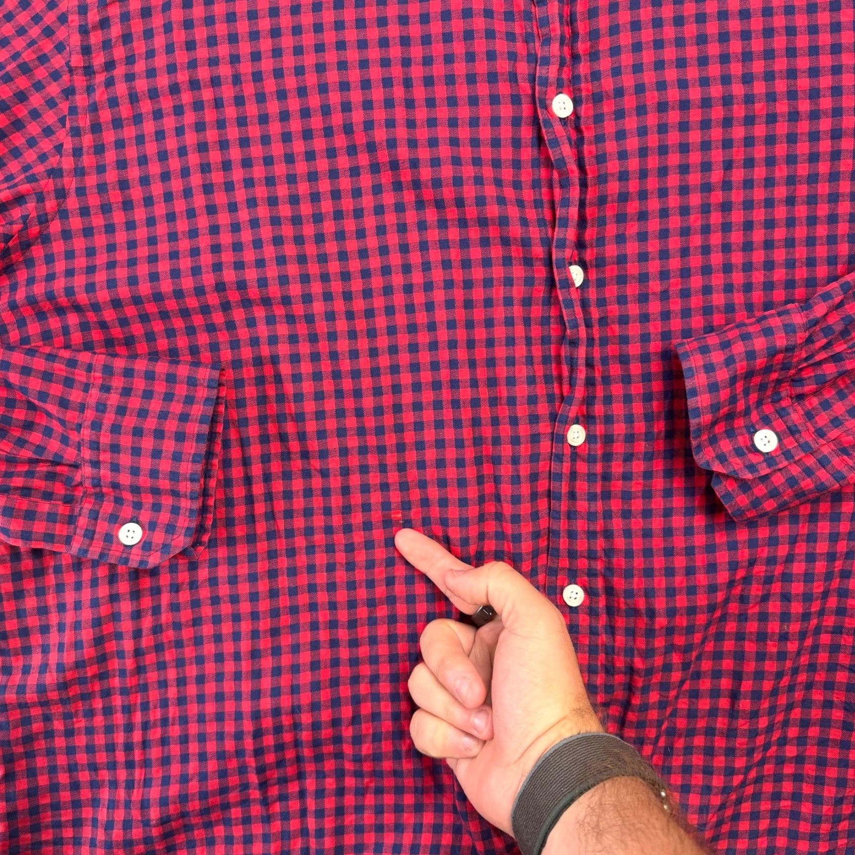 ASH Ash & Erie Shirt Mens XL Red Navy Gingham Check Button Down Lightweight Cotton Size US XL / EU 56 / 4 - 4 Thumbnail