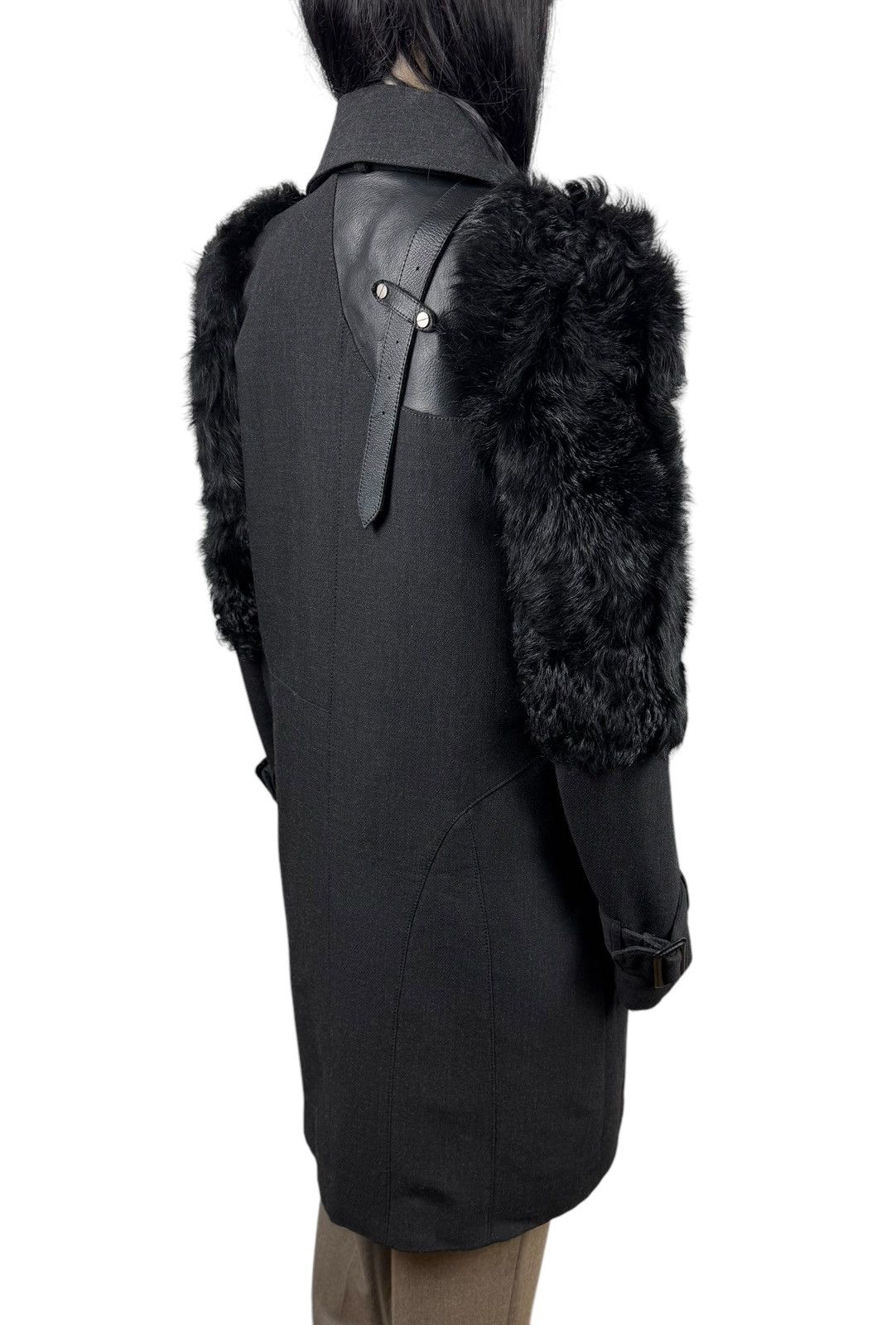 Designer Eudon Choi London Coat Wool-Leather & Real Fur Details UK10 Size M / US 6-8 / IT 42-44 - 8 Thumbnail