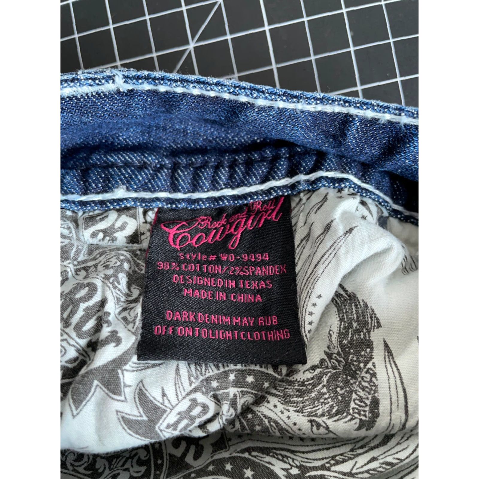 Vintage VINTAGE? No — Rock & Roll Cowgirl Jeans Bootcut Denim 5-Pocket Womens 27 x 34 Dark Blue Rhinestone Accents 90s Theme Womens Jeans Size 27" / US 4 / IT 40 - 5 Thumbnail