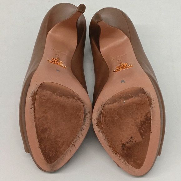 Prada Prada Women's Tan Leather Peep Toe Platform Heels - EU37/US7 Size US 7 / IT 37 - 15 Thumbnail