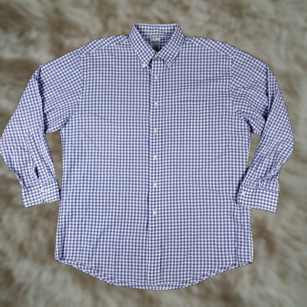Brooks Brothers Brooks Brothers Dress Shirt Mens 16 Blue Check Long Sleeve Button-Up Regular Fit Size 42R - 1 Thumbnail