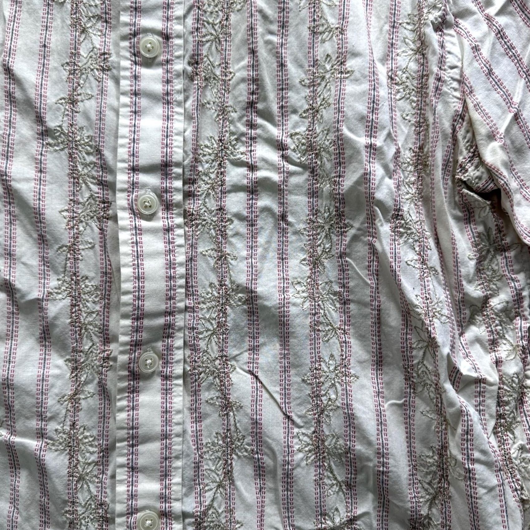 Express Express Shirt Mens M White Stripe Short Sleeve Button Up Embroidered Casual Size US M / EU 48-50 / 2 - 2 Thumbnail
