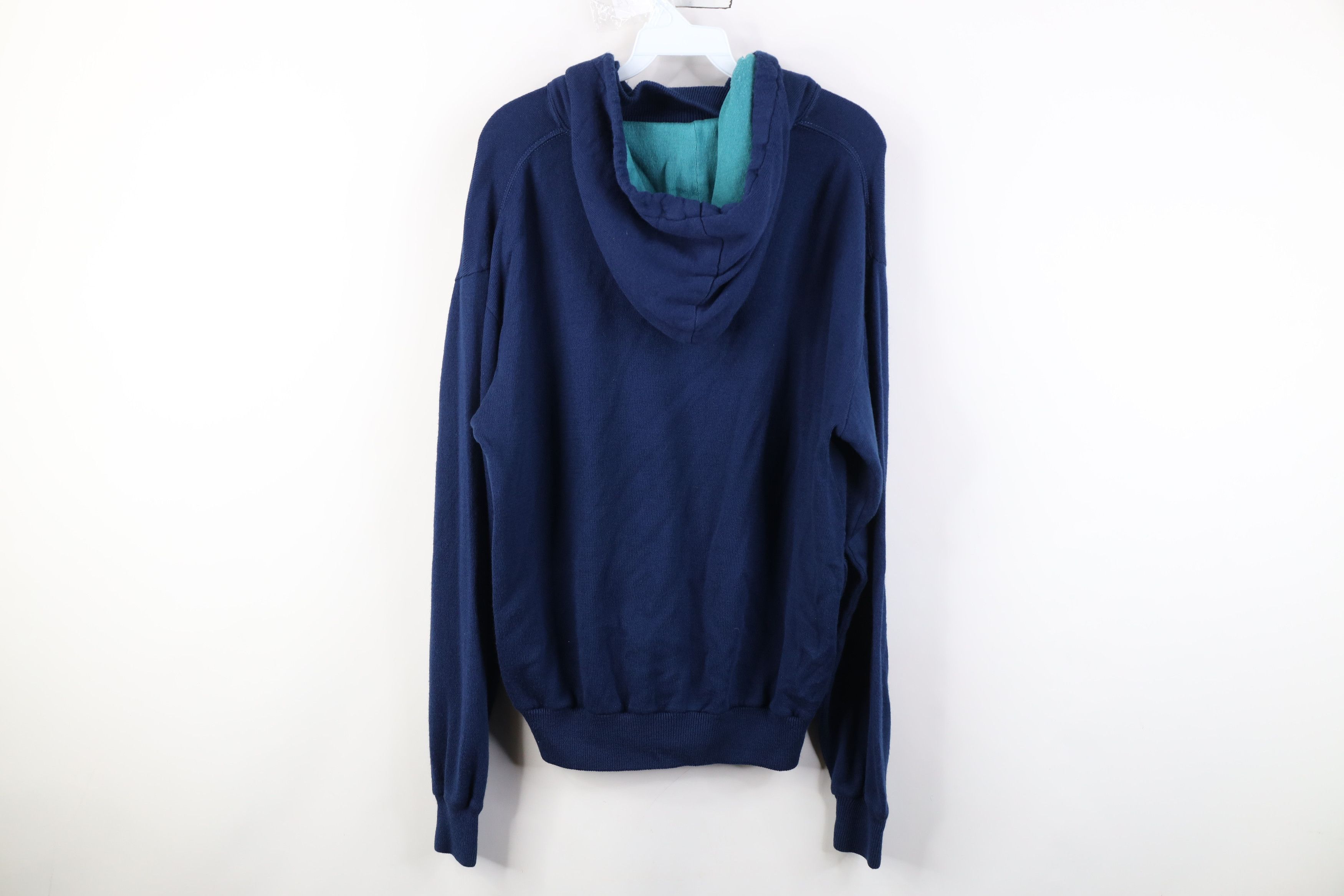 Vintage Vintage 70s Streetwear Hood Knit Hoodie Sweater Blue USA Size US L / EU 52-54 / 3 - 12 Thumbnail