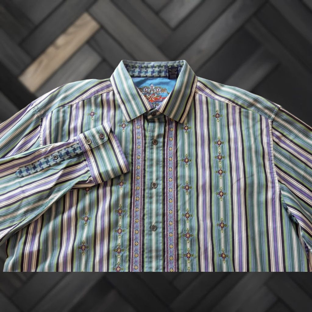 Robert Graham Robert Graham Shirt 2XL Button-Up Long Sleeve Embroidered Green Cotton Mens Size US XXL / EU 58 / 5 - 1 Thumbnail