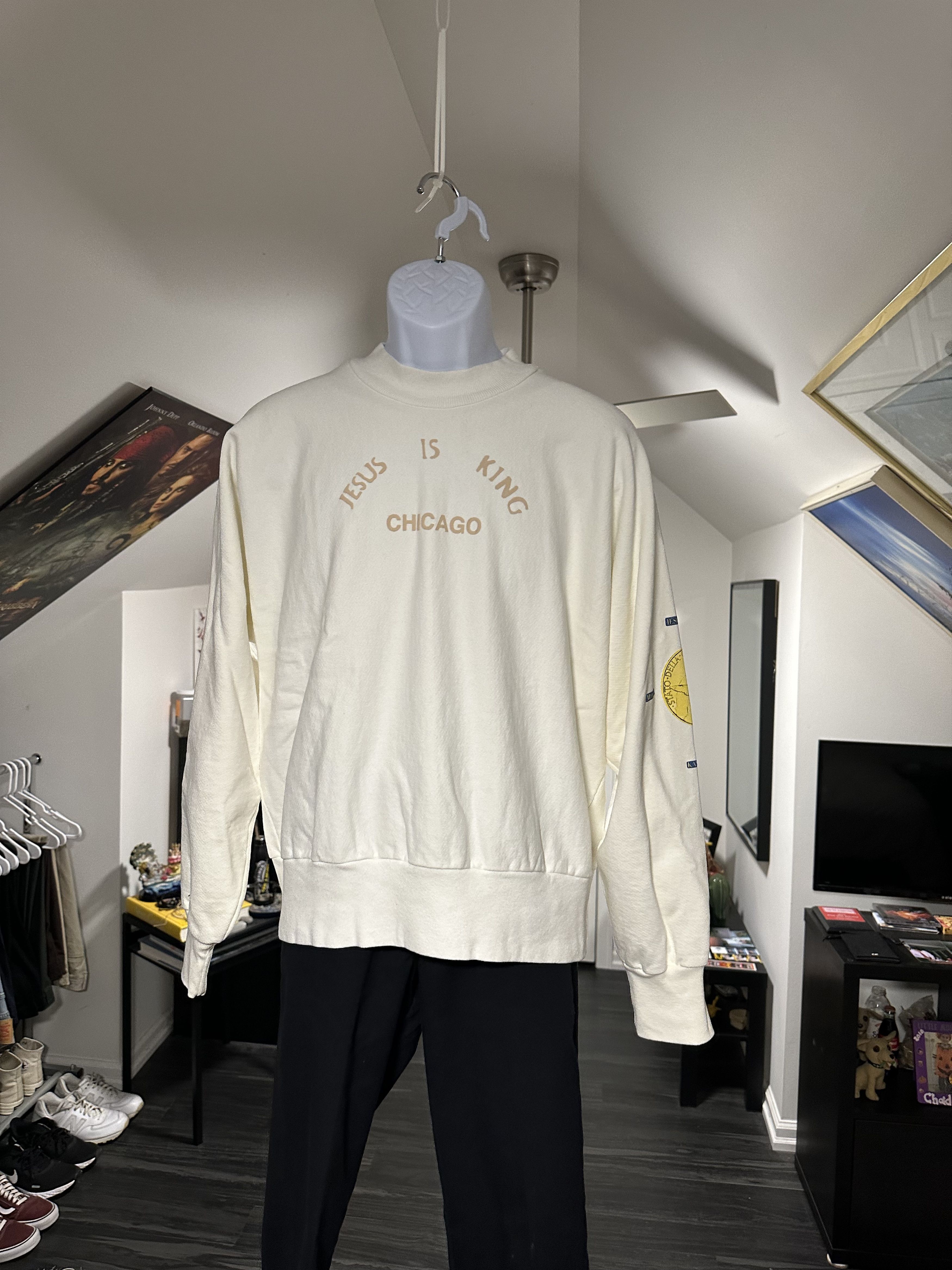 image of Kanye West Jesus Is King Gold Crewneck in White, Men's (Size Large)