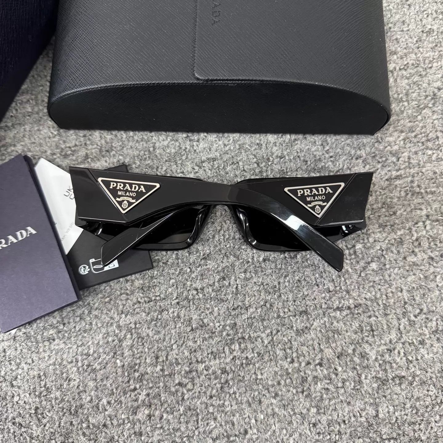 Prada Prada Black Frame Triangle Logo Narrow Sunglasses Size ONE SIZE - 2 Thumbnail