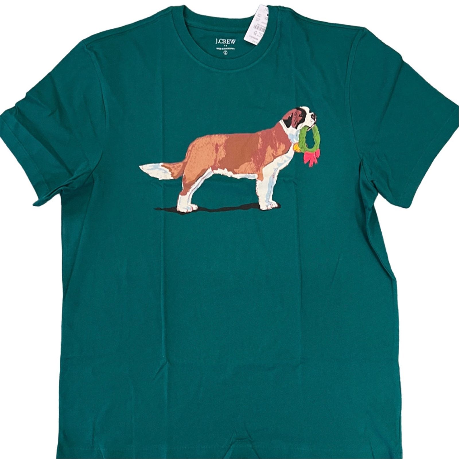 J.Crew NWT J. Crew Men's Green W/ Christmas St. Bernard Tee SIZE XL Size US XL / EU 56 / 4 - 2 Thumbnail