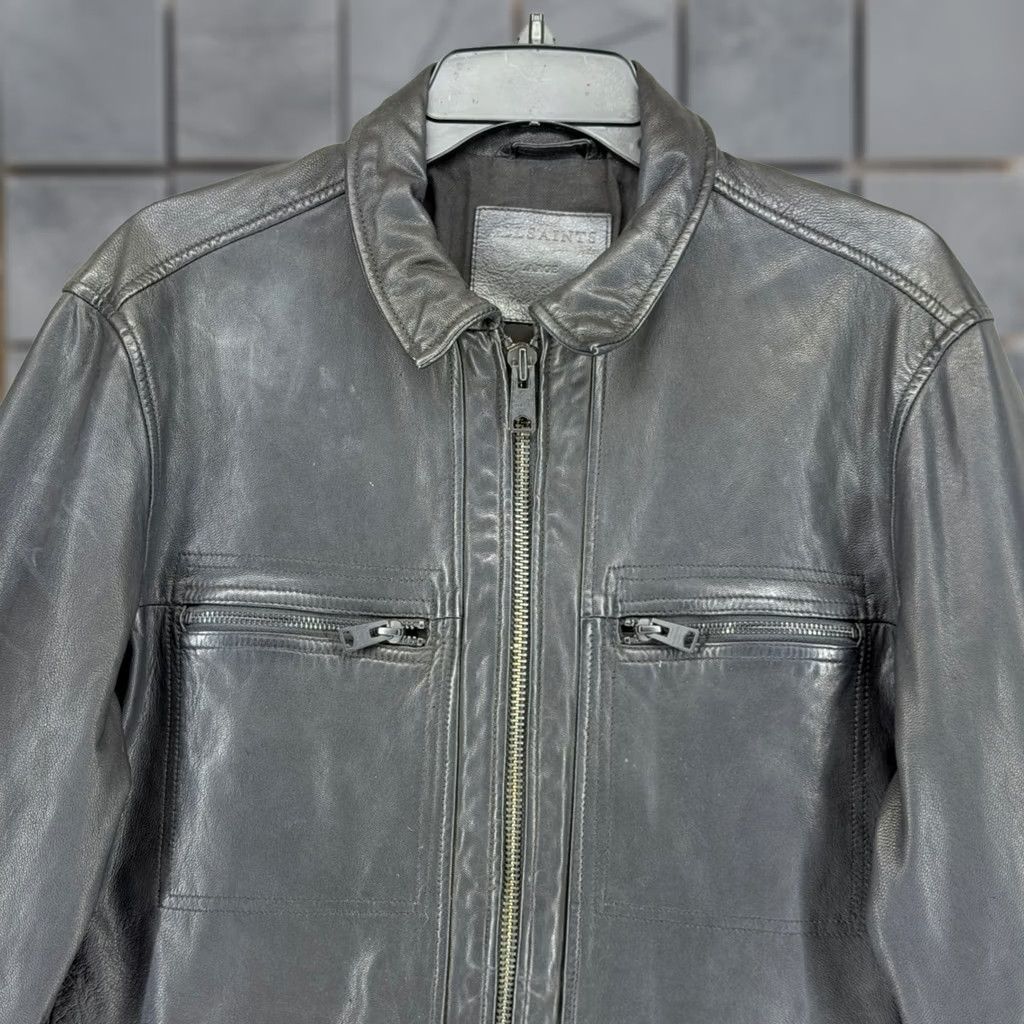 Allsaints AllSaints Lark Leather Jacket Mens L Black Goat Leather Full Zip ML141H Size US L / EU 52-54 / 3 - 1 Thumbnail
