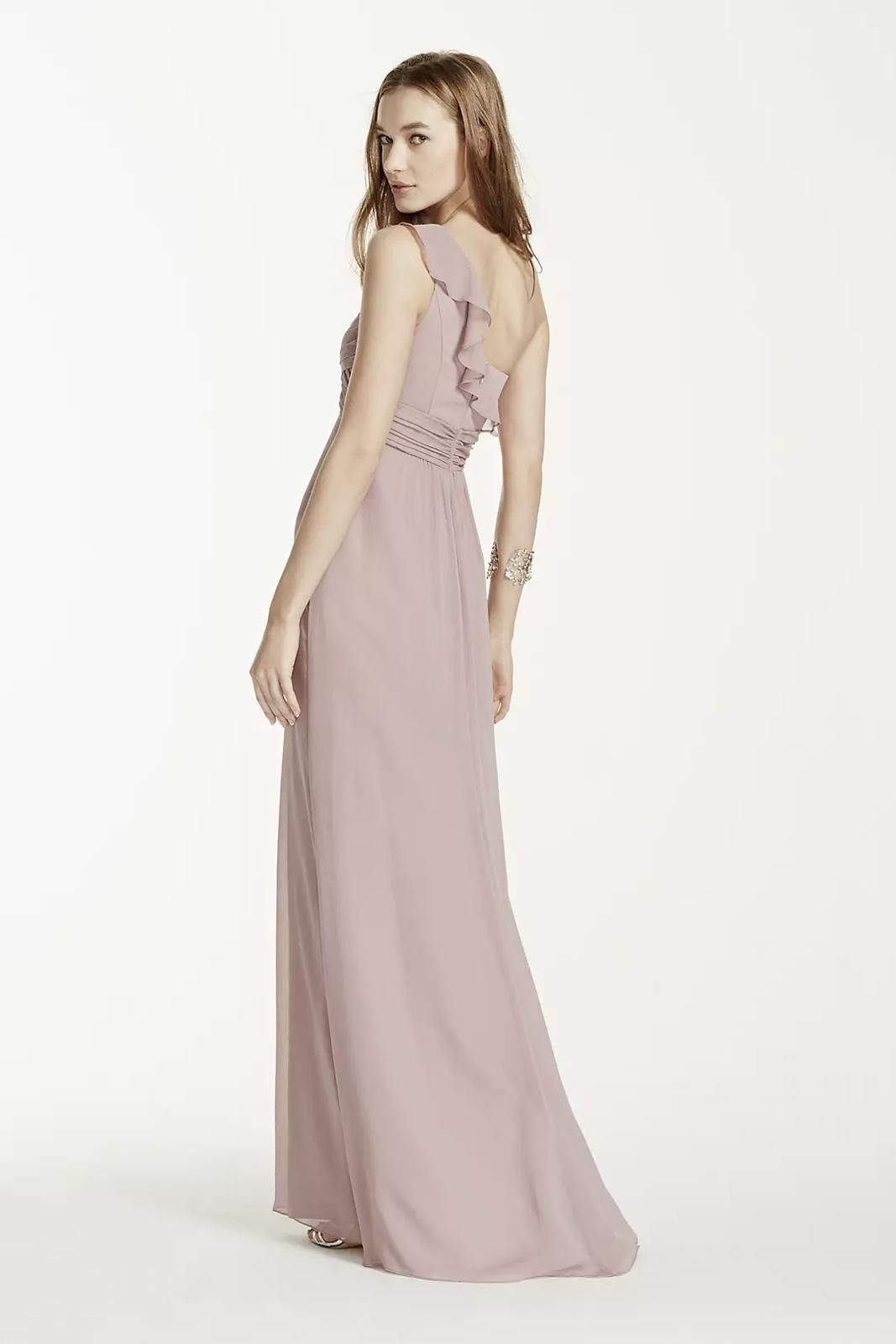 Designer David's Bridal One Shoulder Chiffon Dress/Cascading - NWOT Size XS / US 0-2 / IT 36-38 - 3 Thumbnail