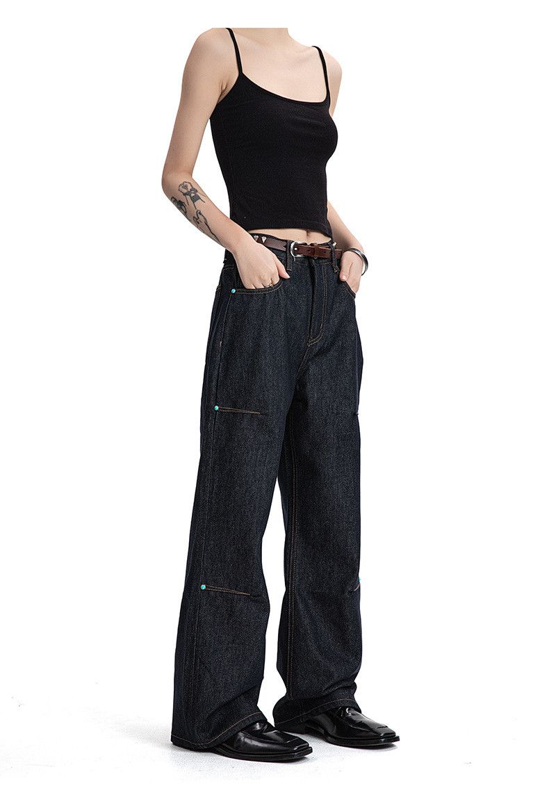 Vintage Retro versatile dark blue straight flared wide-leg jeans Size US 32 / EU 48 - 5 Thumbnail