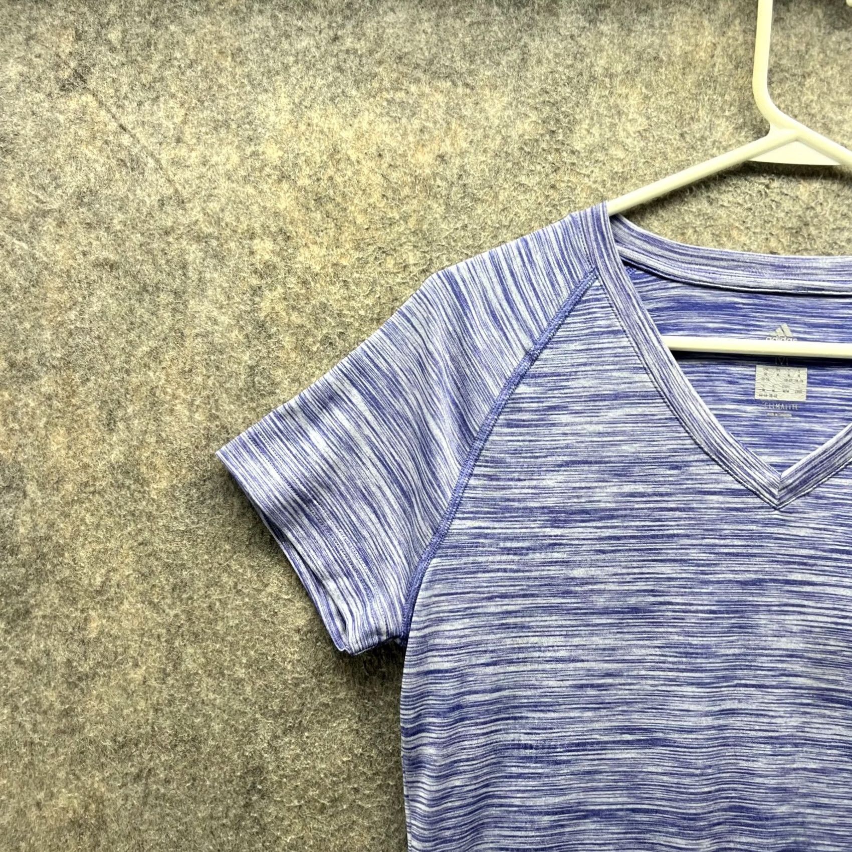 Adidas VINTAGE Adidas Shirt Women Medium Heather Blue V Neck Climalite Knit Polyester Short Sleeve Casual Basic All Seasons Women Size M Size M / US 6-8 / IT 42-44 - 3 Thumbnail