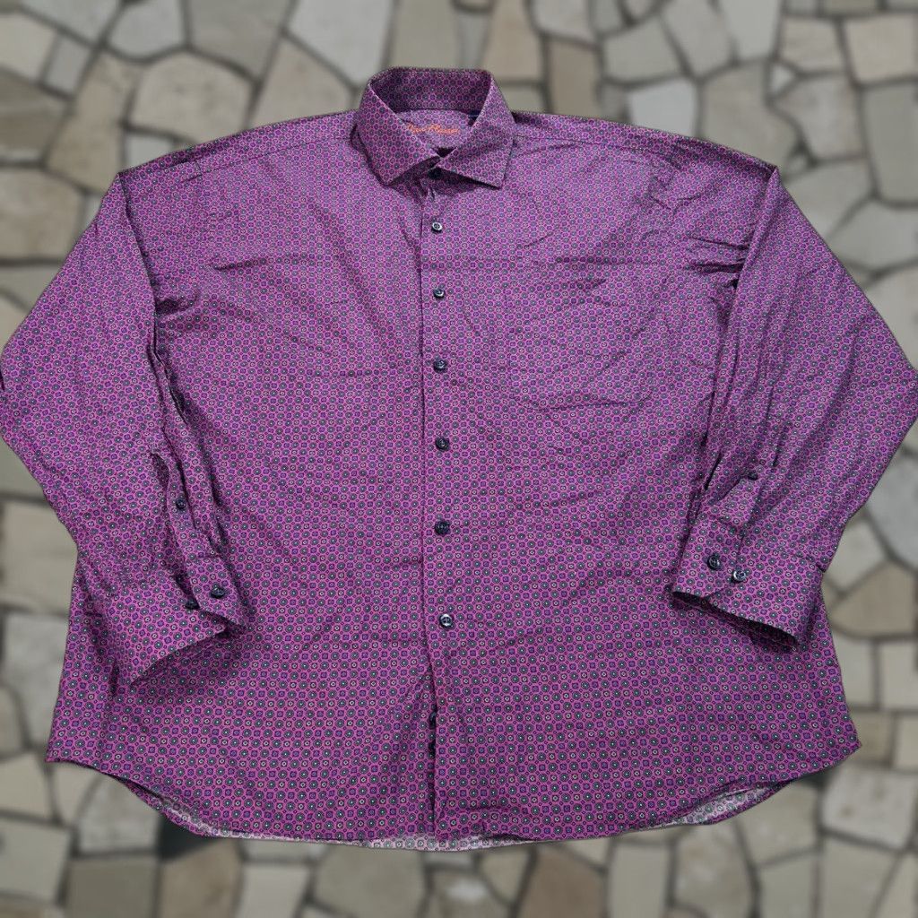 Pinko Alan Flusser Shirt Mens XL Pink Geometric 100% Cotton Button Up Long Sleeve Size US XL / EU 56 / 4 - 1 Thumbnail