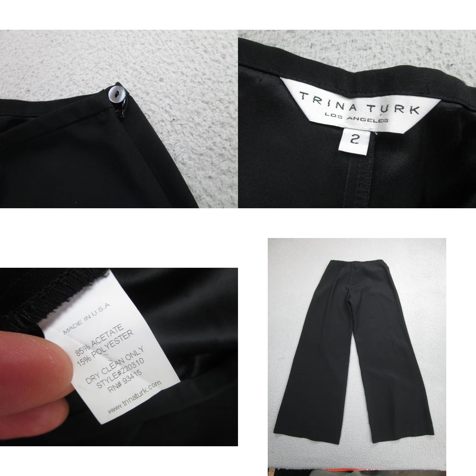 Trina Turk Trina Turk Pants Womens 2 Black Wide Leg High Waist Dress Trousers Acetate Blend Size 26" / US 2 / IT 38 - 8 Thumbnail