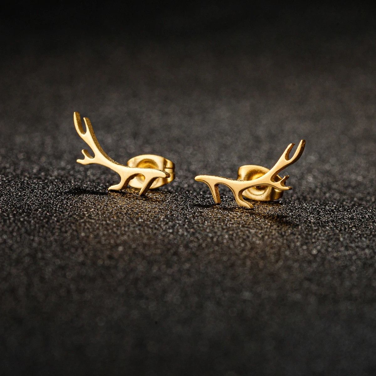 Jewelry Deer Horn Stud Earrings Charm Stainless Earring Gift Size ONE SIZE - 2 Thumbnail