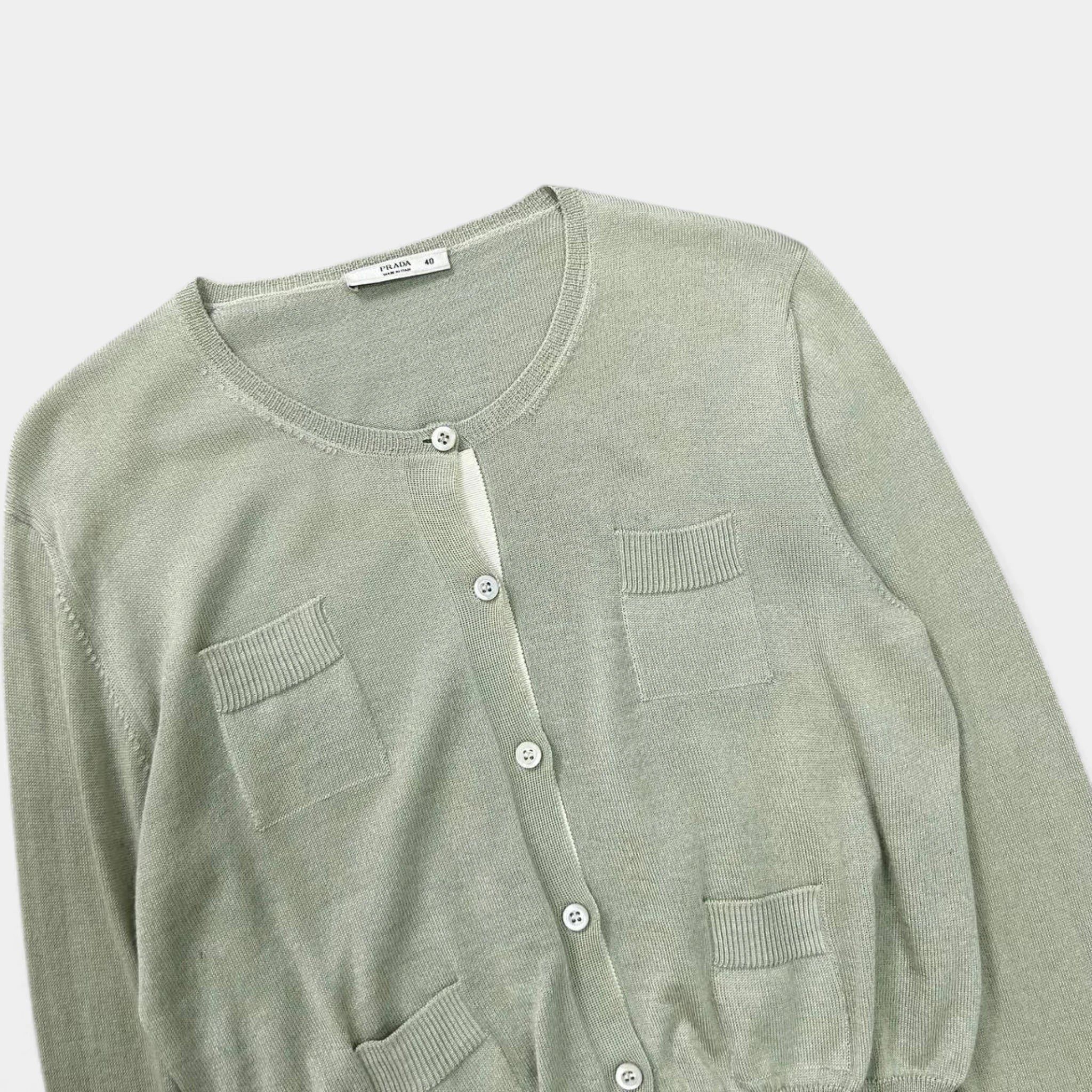 Prada Prada Cropped Green Knit Cardigan Size S / US 4 / IT 40 - 2 Thumbnail