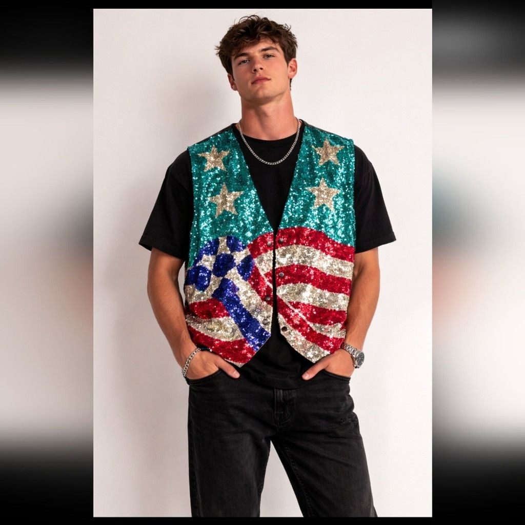 Other Vintage World Cup Vest Mens XXXL Soccer Sequin American Flag Size US XXL / EU 58 / 5 - 1 Thumbnail