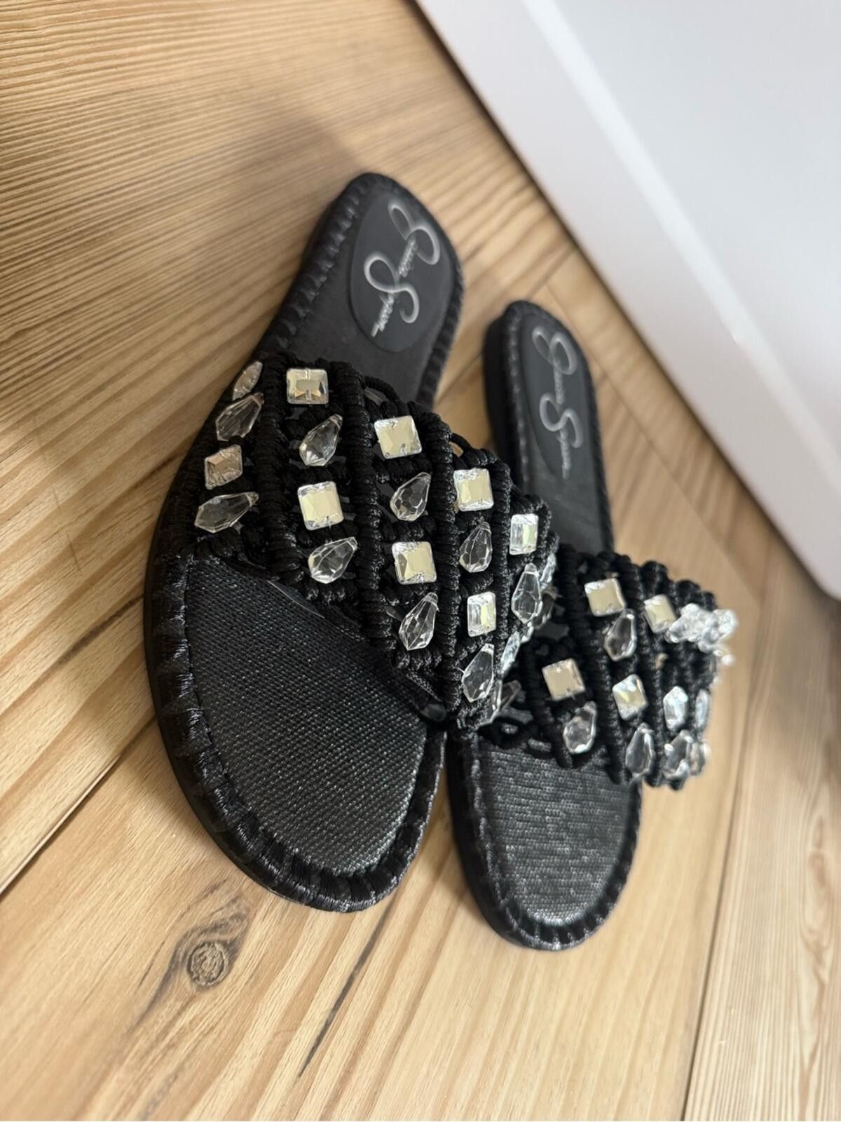 Other Jessica Simpson Black Jeweled Braided Slide Sandals Size US 9.5 / IT 39.5 - 6 Thumbnail