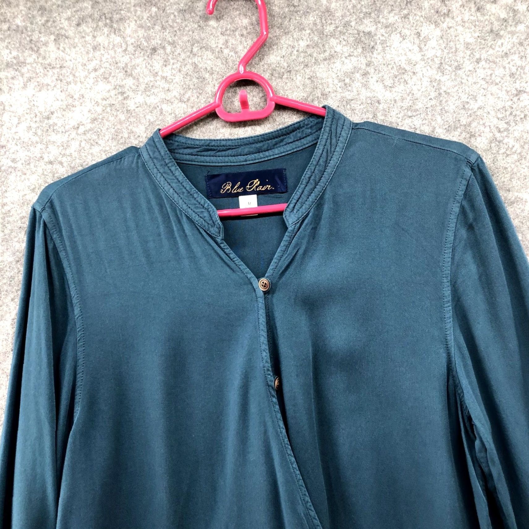 Vintage Blue Rain Shirt Womens M Teal Bohemian Blouse Long Sleeve High Low Wrap Front Size M / US 6-8 / IT 42-44 - 3 Thumbnail