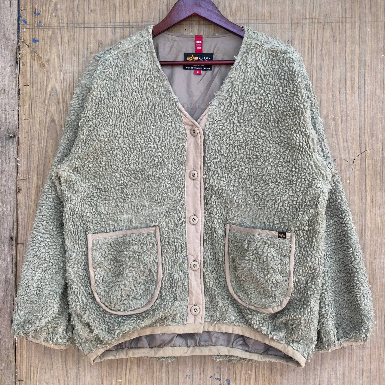 Alpha Industries × Vintage Alpha Industries Military Deep Pile Fleece Button Jacket Size US M / EU 48-50 / 2 - 1 Thumbnail