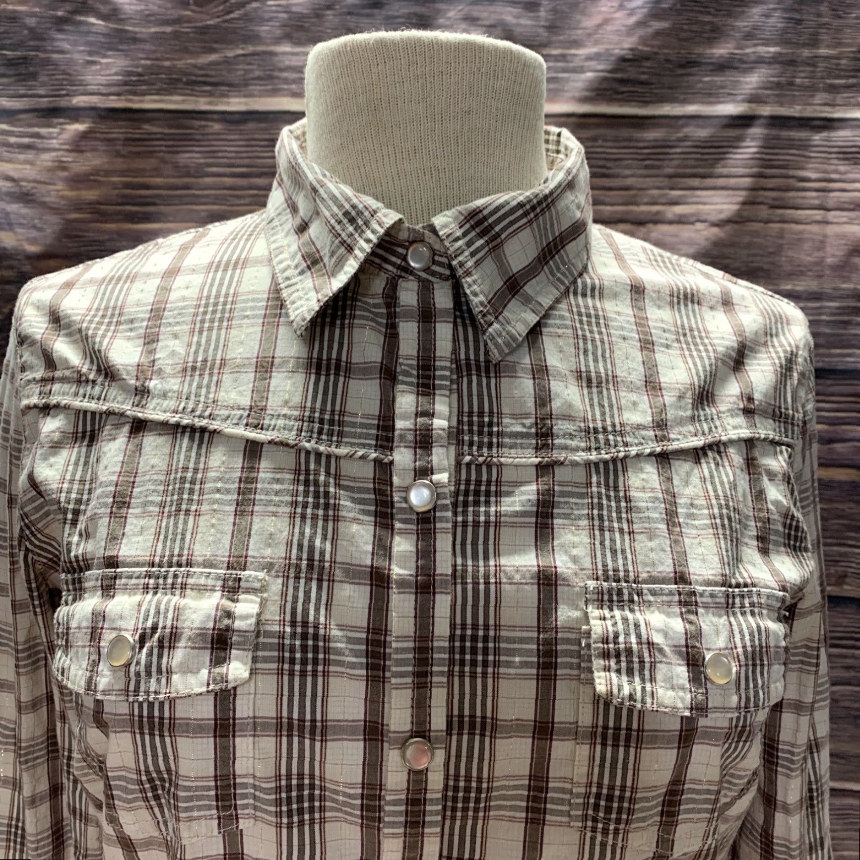 Old Navy Old Navy Pearl Snap Shirt Pearl Snap Western Style Size Medium 2 Front Pockets Brown White Burgandy Men Size US M / EU 48-50 / 2 - 2 Thumbnail