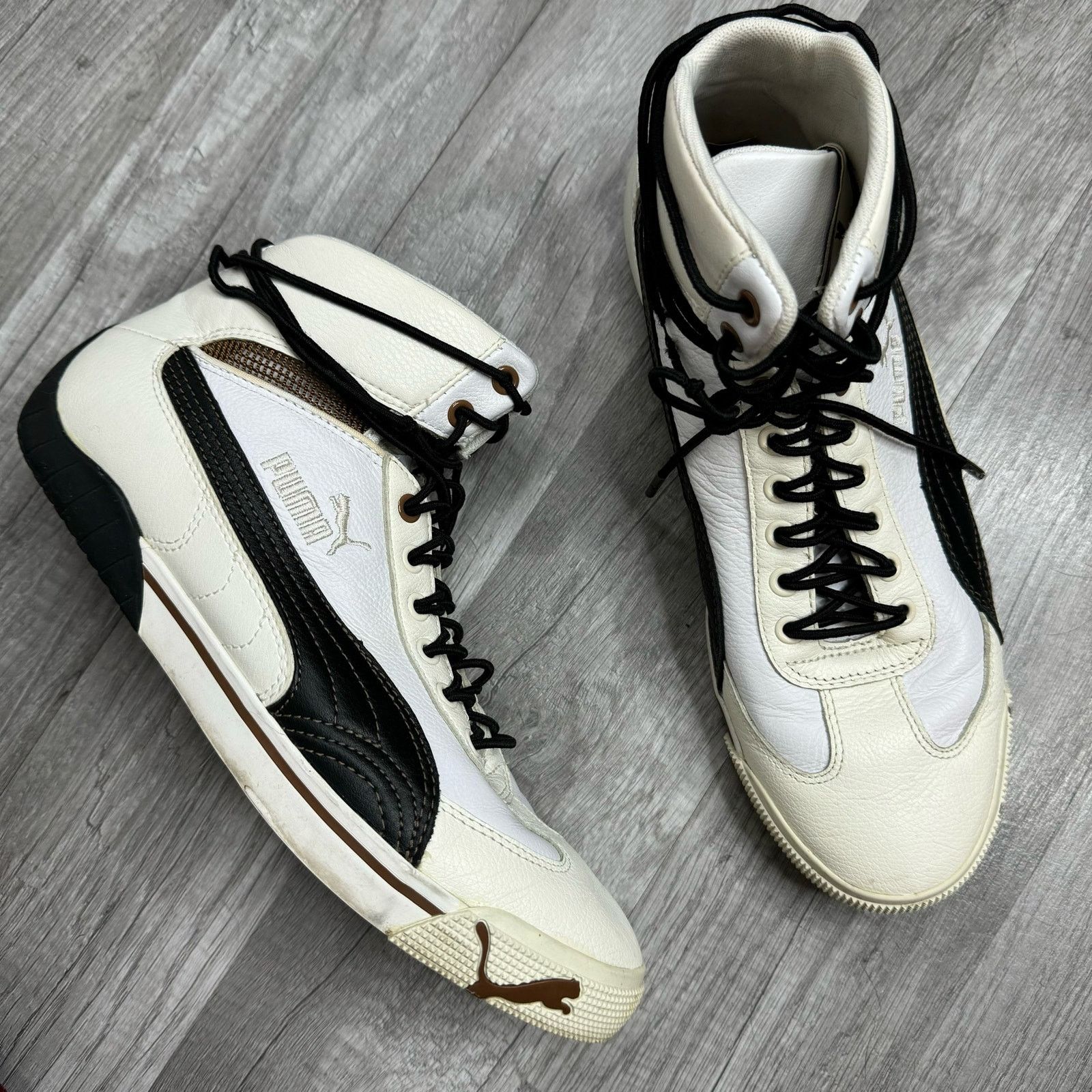 Puma Vintage Puma White Black Lace Up Mid Top Sneakers Bokette 8 Size US 8 / IT 38 - 2 Thumbnail