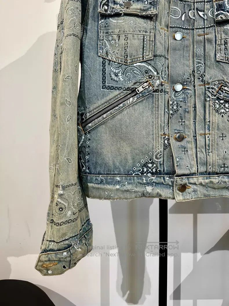 Amiri Amiri Cashew flower water-washed distressed denim jacket Size US L / EU 52-54 / 3 - 5 Thumbnail