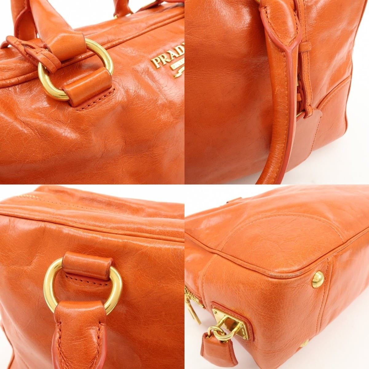 Prada Prada Logo Leather Duffle Bag Orange Size ONE SIZE - 4 Thumbnail