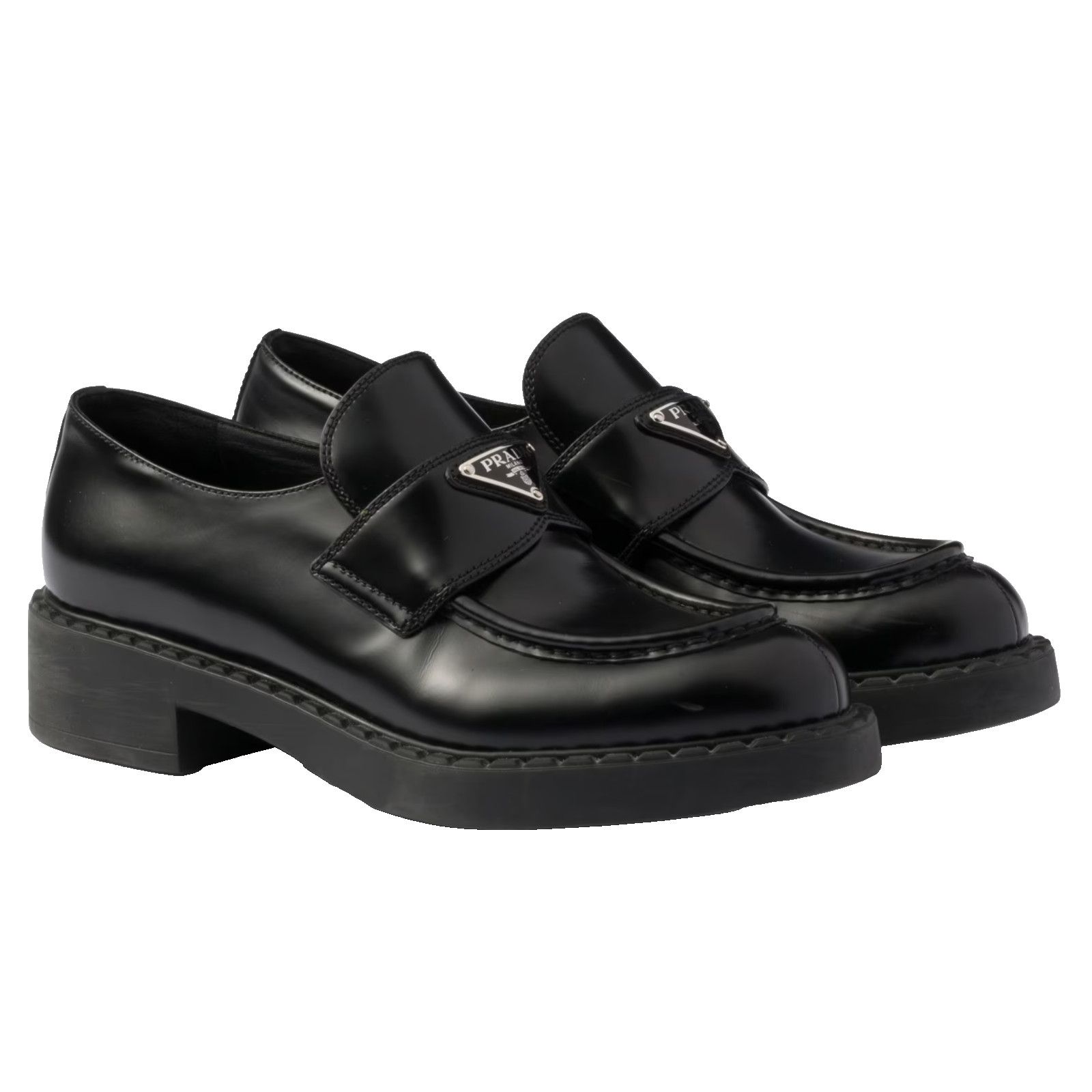 Prada Prada Chocolate Black Brushed Leather Silver Logo Platform Size US 10 / IT 40 - 1 Thumbnail