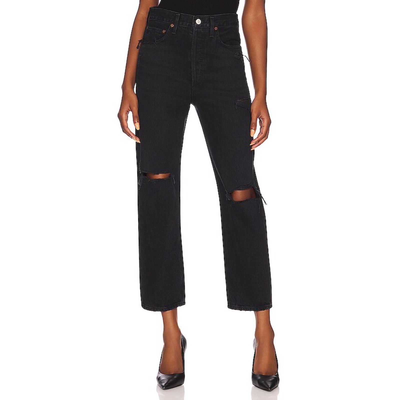 Agolde AGOLDE 90s Crop Jean Bauhaus Distressed Black Size 25" / US 0 / IT 36 - 1 Thumbnail