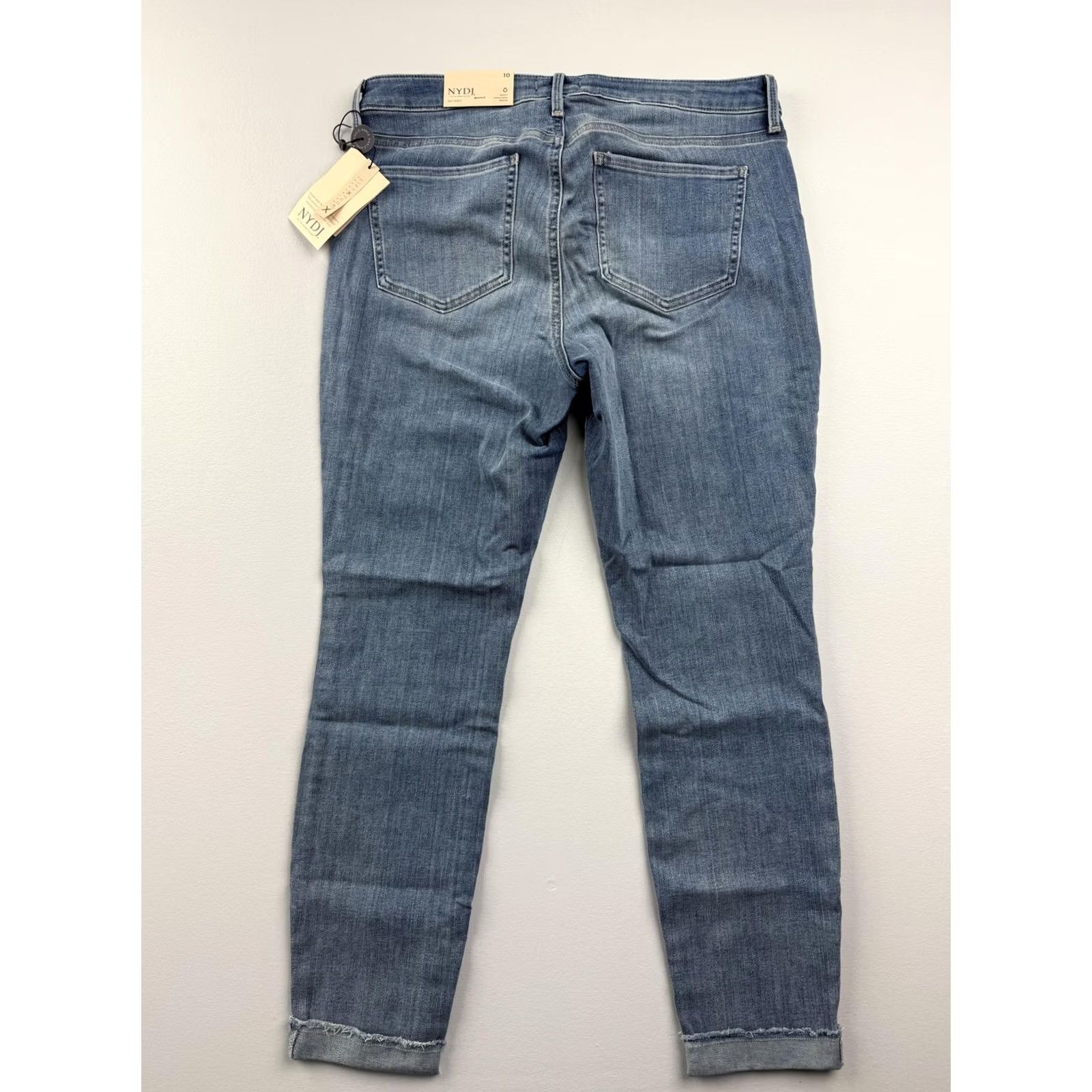 NYDJ NYDJ Jeans Skinny Ankle 10 Womens Blue Mid Rise Denim Fringe Hem Slim Pocket 5-Pocket Zipper Stretch Cotton Blend 27in Inseam Size 32" / US 10 / IT 46 - 2 Thumbnail