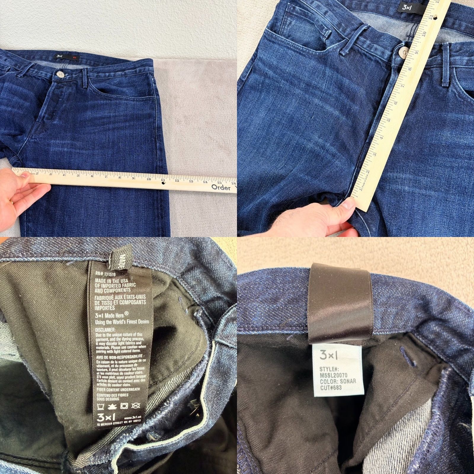 3x1 3x1 NYC M5 Low Rise Slim Selvedge Jeans Button Fly 34x33 Blue Denim Men Slim Tight Fit 5-Pocket USA Sonar Size US 34 / EU 50 - 9 Thumbnail