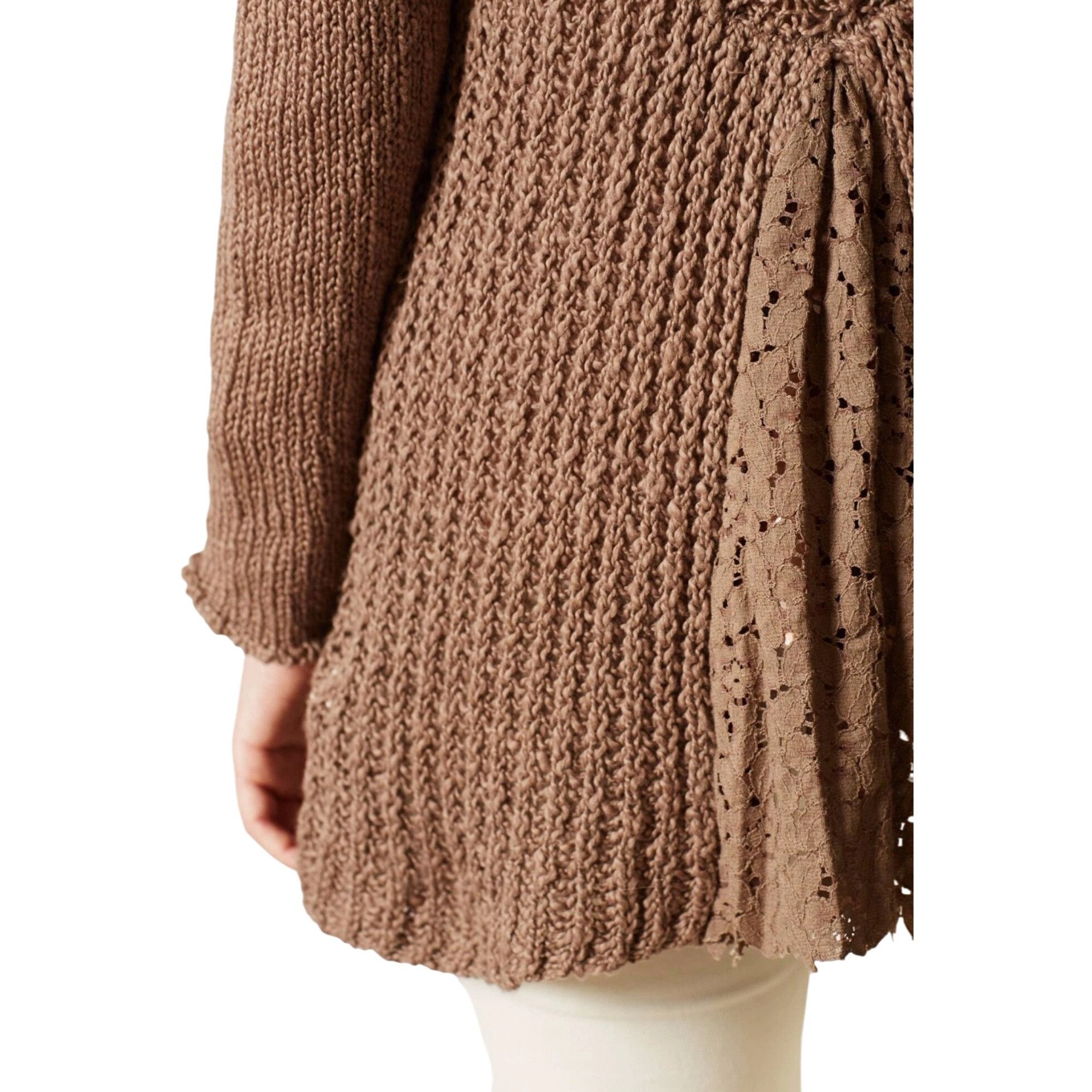 Anthropologie Anthropologie Brown Lace Trim Knit Cardigan Sweater | Grunge Size S / US 4 / IT 40 - 7 Thumbnail