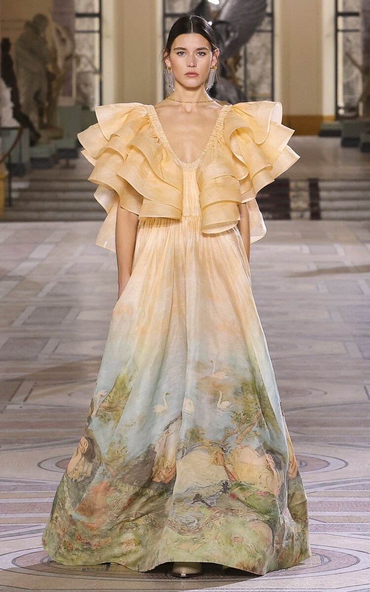 Zimmermann oc11z0225 Lyrical Frilled Linen-Silk Gown Print Multicolor Size M / US 6-8 / IT 42-44 - 2 Thumbnail
