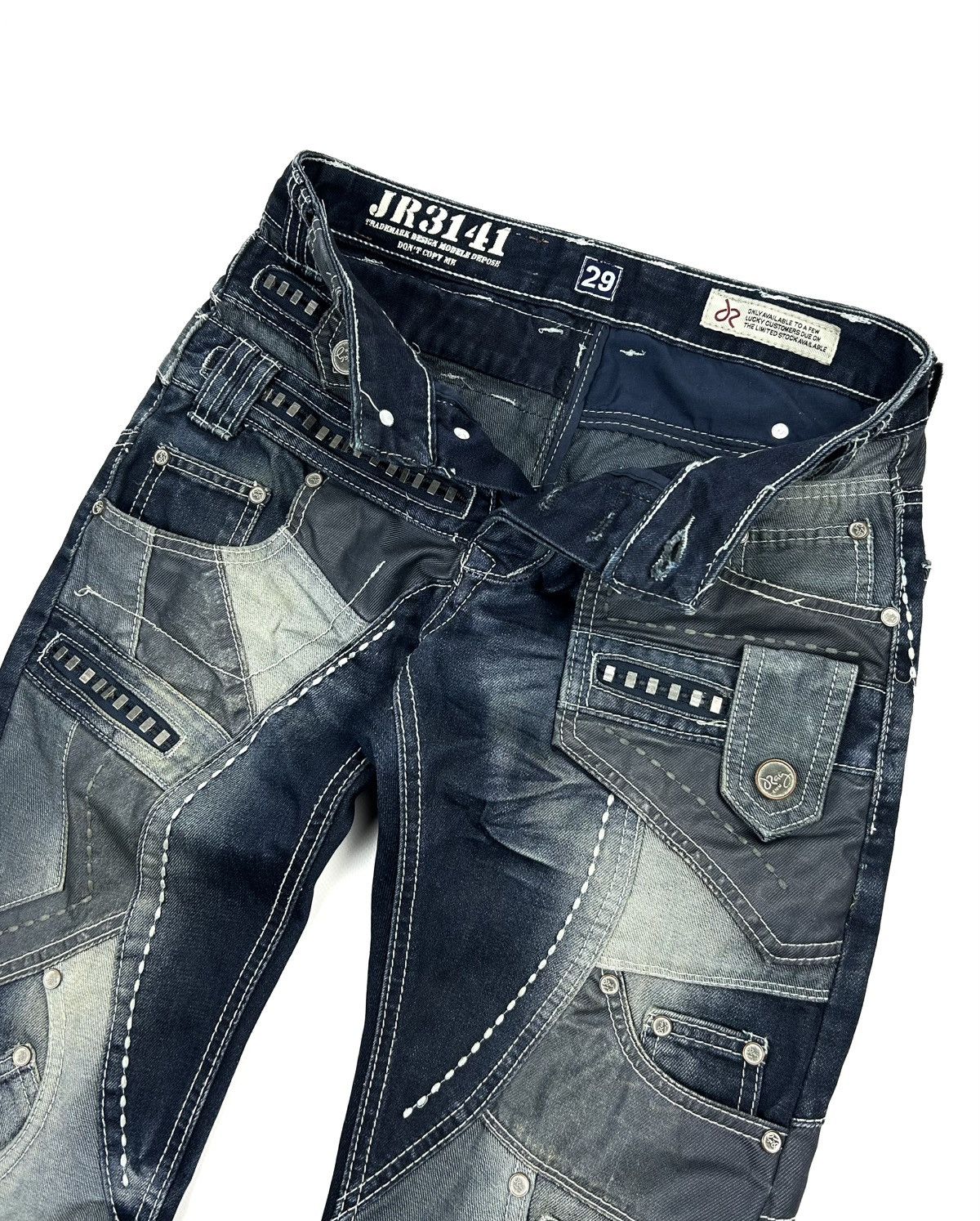 Japanese Brand J RAG Avant-Garde Japanese Jeans Multi-Pocket Navy Denim Y2K Size US 29 - 6 Thumbnail
