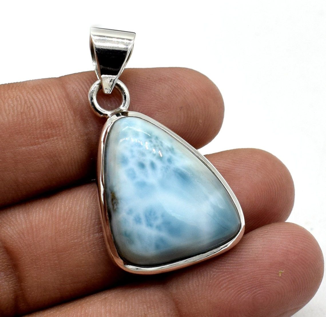Handmade Excellent Smooth Larimar Gemstone 925 Silver Pendant Size ONE SIZE - 3 Thumbnail