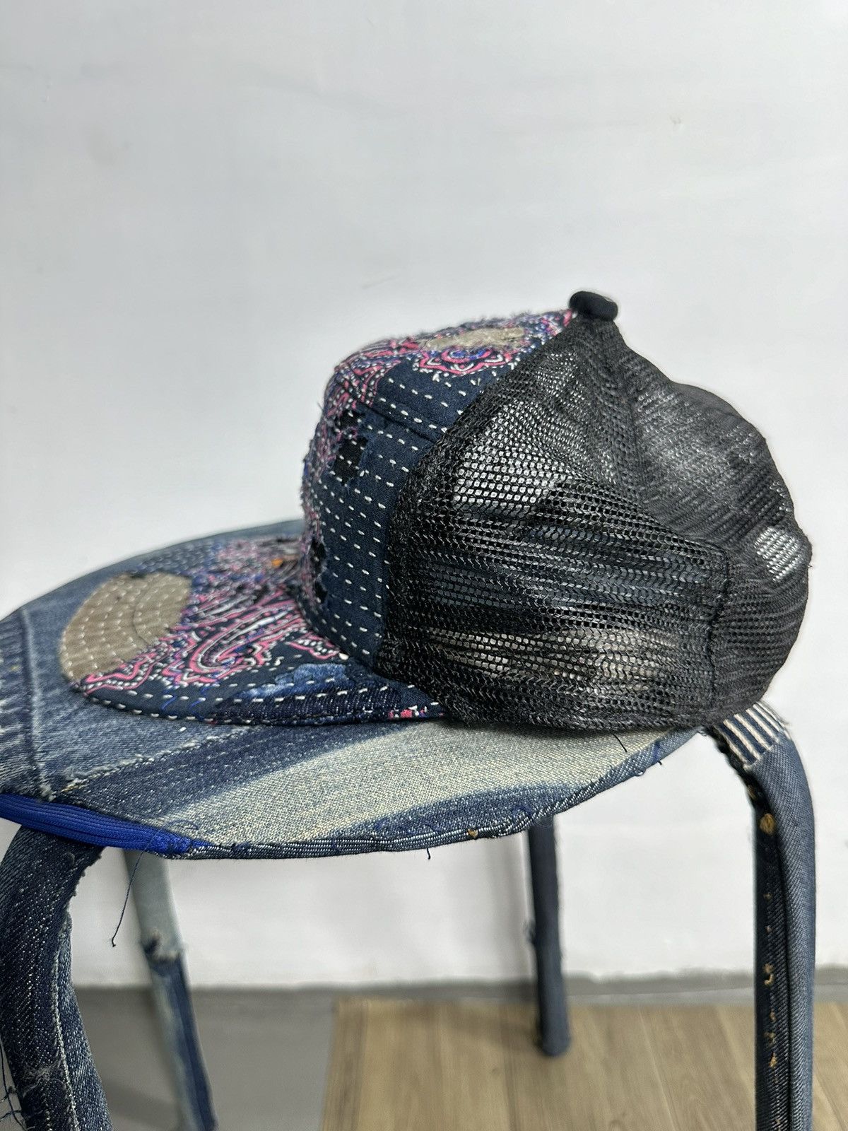 Handmade Custom Made Distressed Paisley Patchwork Boro Trucker hats Size ONE SIZE - 5 Thumbnail