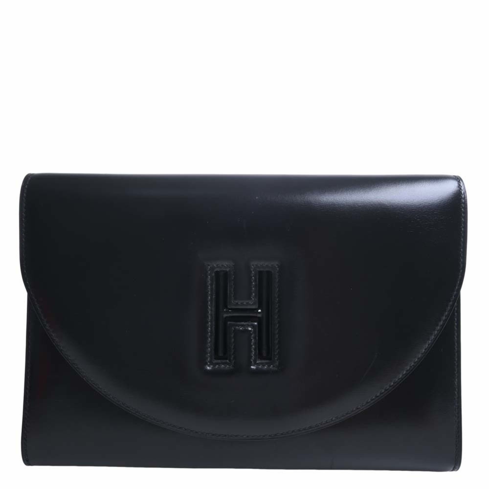 Black Hermes Box Calf Leather Clutch Bag – Designer Revival