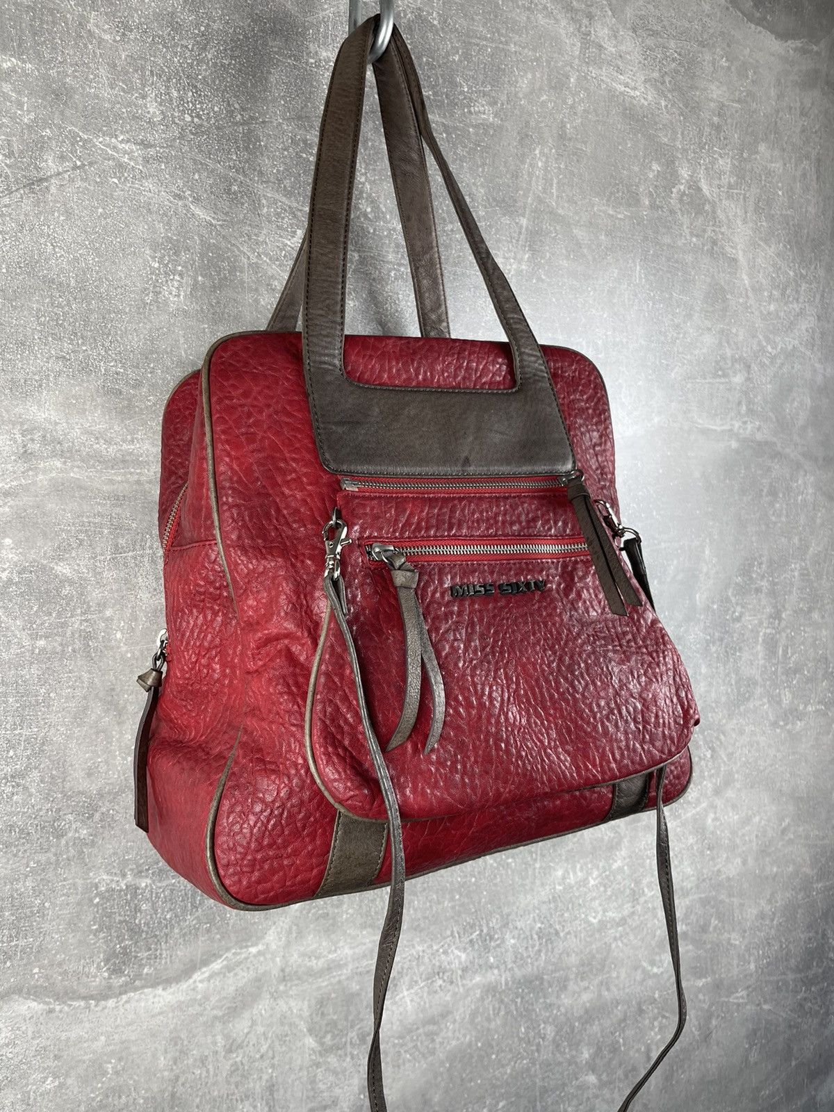 Miss Sixty Miss Sixty Textured Red Leather Handbag Transformer Bag Size ONE SIZE - 4 Thumbnail