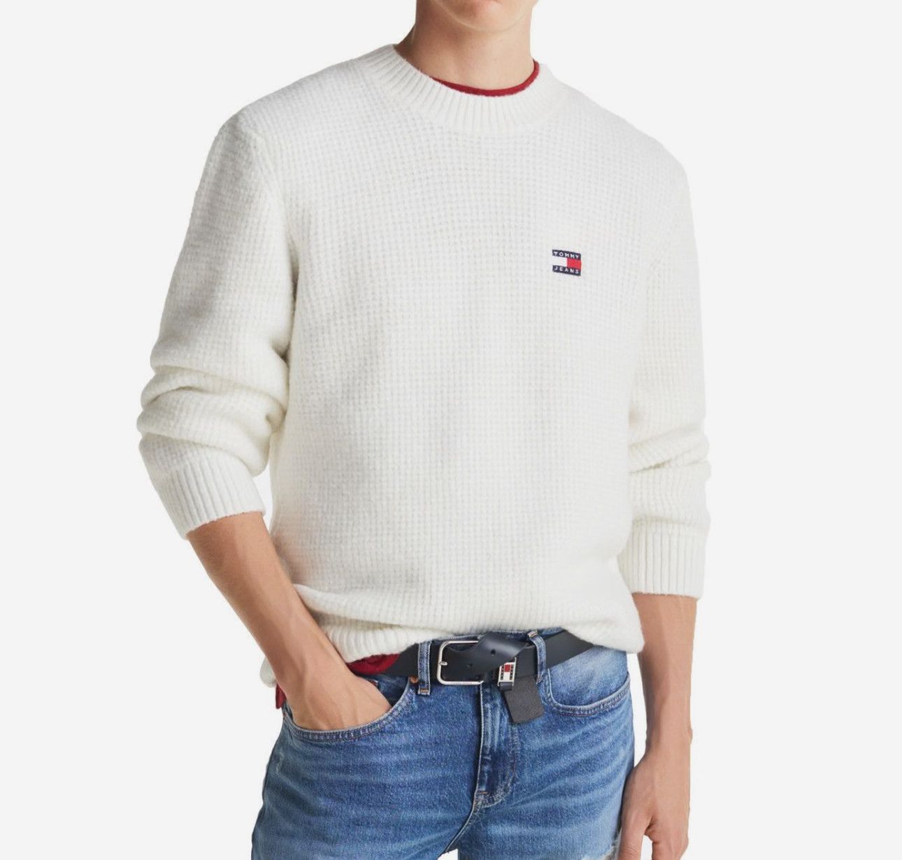 Tommy Hilfiger Tommy Jeans Waffle Knit Sweater White Melange Size L BNWT Size US L / EU 52-54 / 3 - 1 Thumbnail