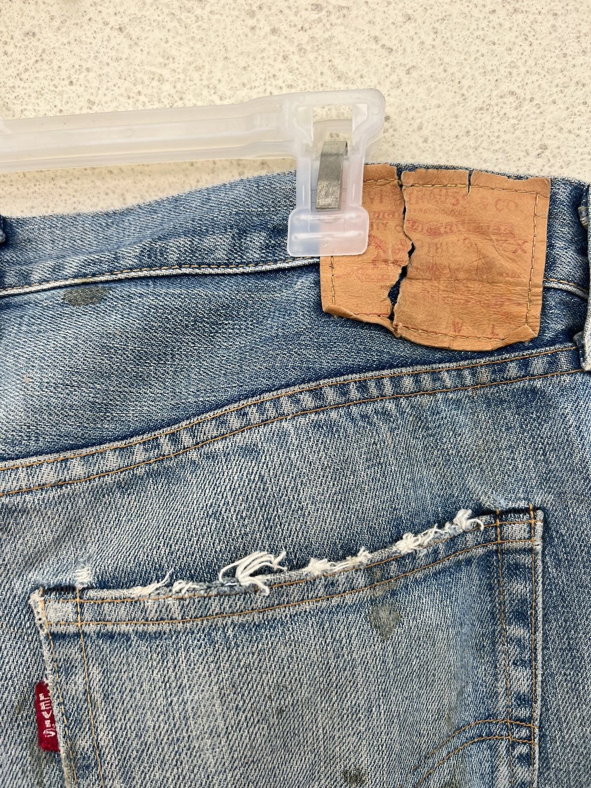 Levi's Vintage Clothing Dirty Mud 2005 LVC Levi’s 501 Big E Rip Denim Selvedge Jeans Size US 35 - 20 Thumbnail