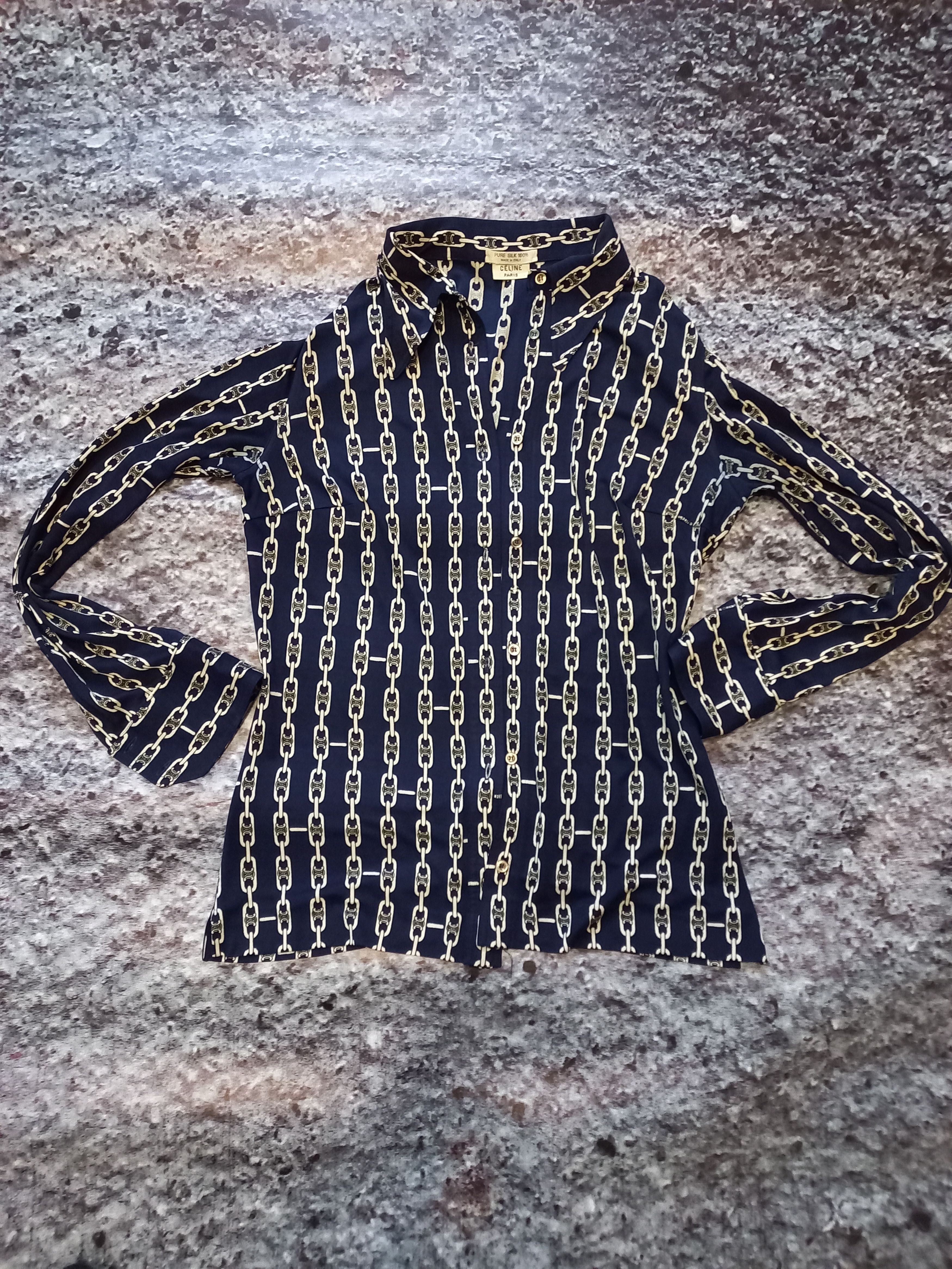 Celine × Vintage Shirt Celine Blue Womens, Pure Shilk 100 Size L / US 10 / IT 46 - 4 Thumbnail