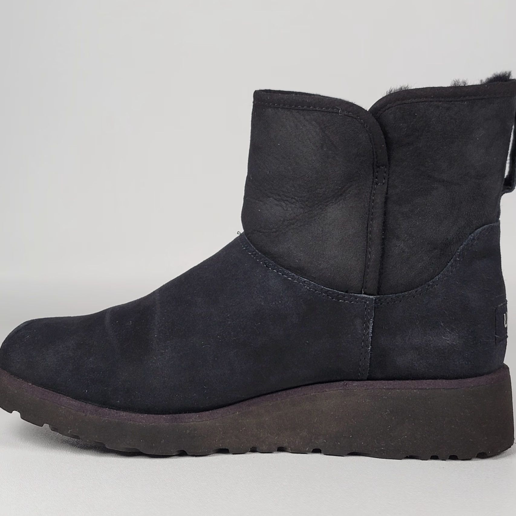 Ugg VINTAGE UGG Kristin Ankle Boots Black Suede 1012497 Women's Size 9.5/39.5 Leather Sheepskin Lining Slip-On Wedge Heel Size US 10 / IT 40 - 4 Thumbnail