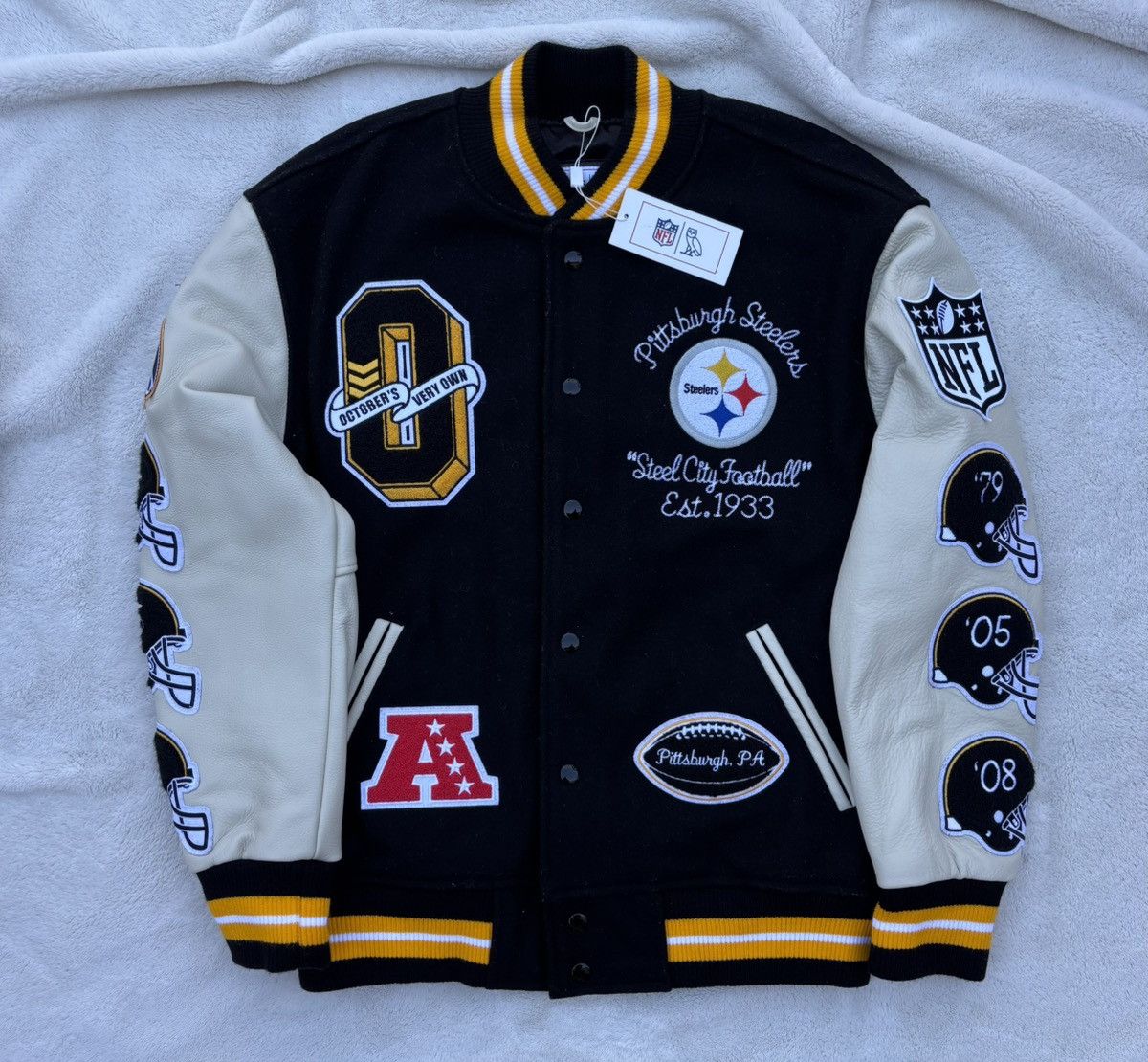 NFL × October's Very Own OVO x NFL Pittsburg Steelers Black Varsity Jacket Size US M / EU 48-50 / 2 - 1 Thumbnail