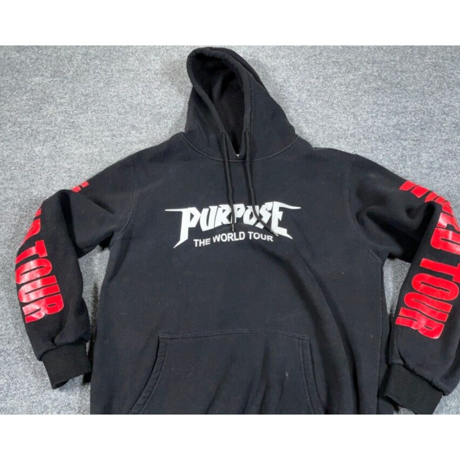 Vintage Justin Bieber Purpose World Tour Hoodie Women XL Black Graphic Print Hooded Pullover Sweatshirt Size XL / US 12-14 / IT 48-50 - 6 Thumbnail