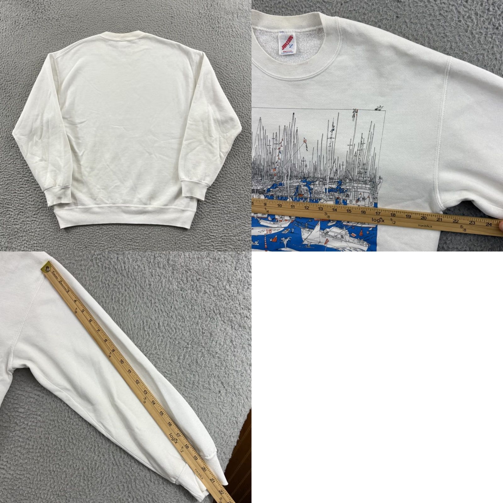 Jerzees VINTAGE Jerzees Sweatshirt Mens Large White 80s 90s Pullover Crew Neck Long Sleeve Graphic Print Size US L / EU 52-54 / 3 - 8 Thumbnail
