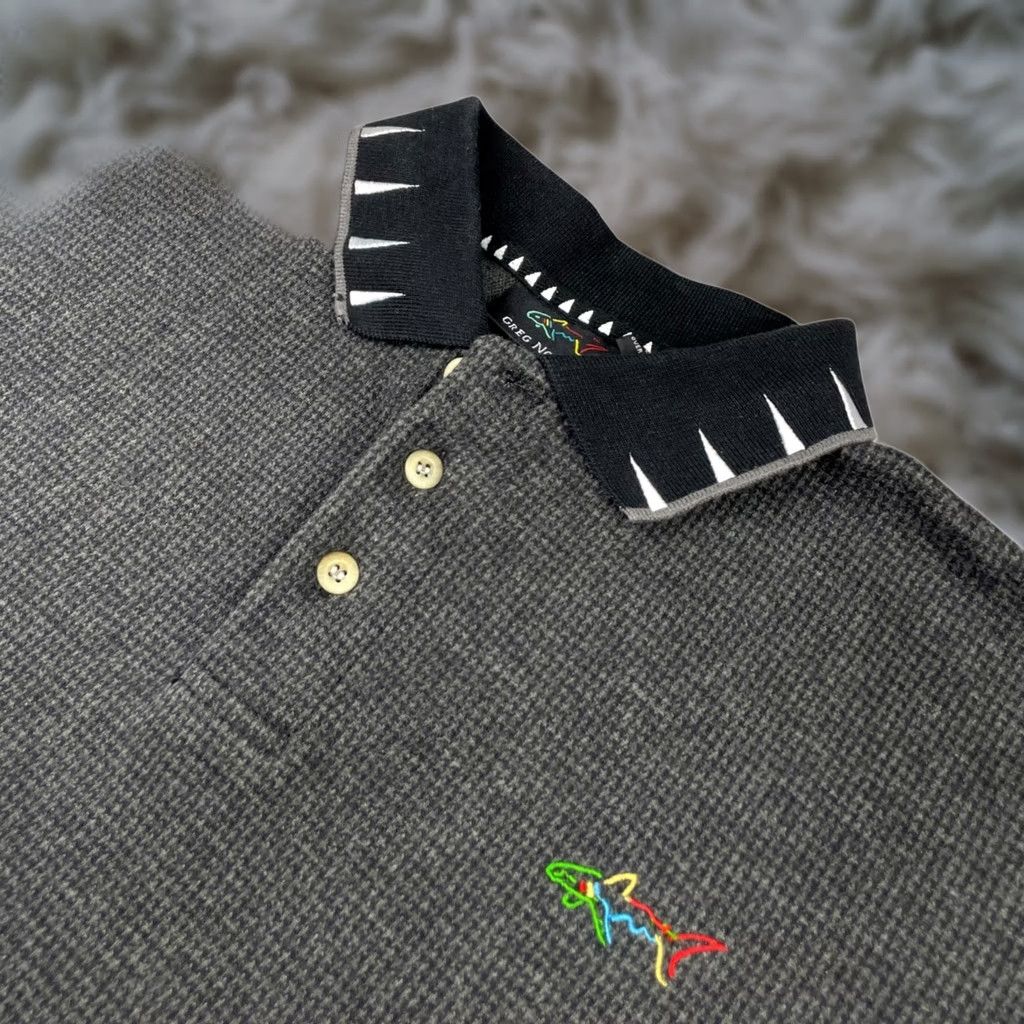 Vintage VINTAGE Greg Norman Polo Shirt Men’s Gray Houndstooth Shark Teeth Collar Medium Size US M / EU 48-50 / 2 - 1 Thumbnail