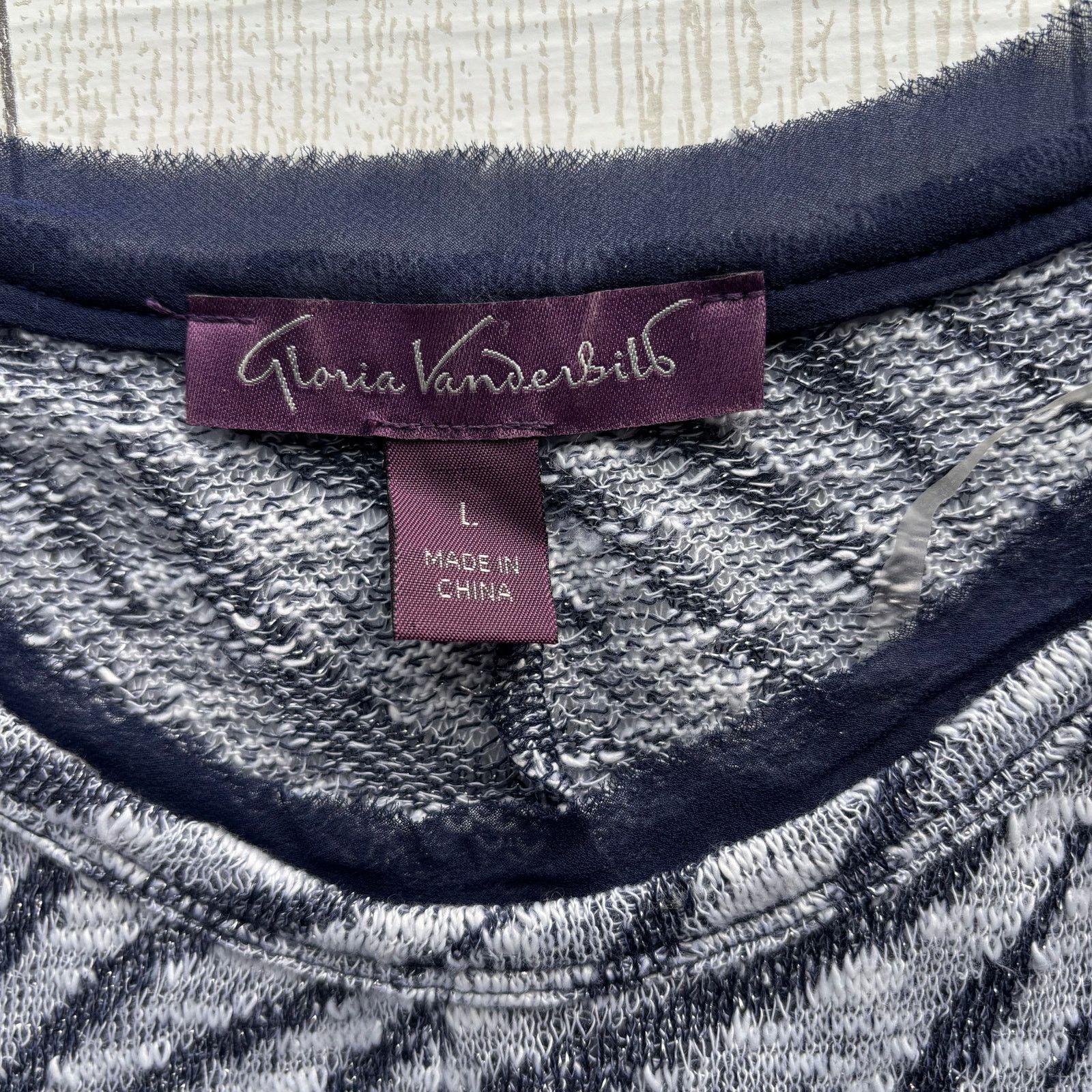 Gloria Vanderbilt Gloria Vanderbilt Navy Blue Gray & White Knit Sweater Size L Size L / US 10 / IT 46 - 5 Thumbnail