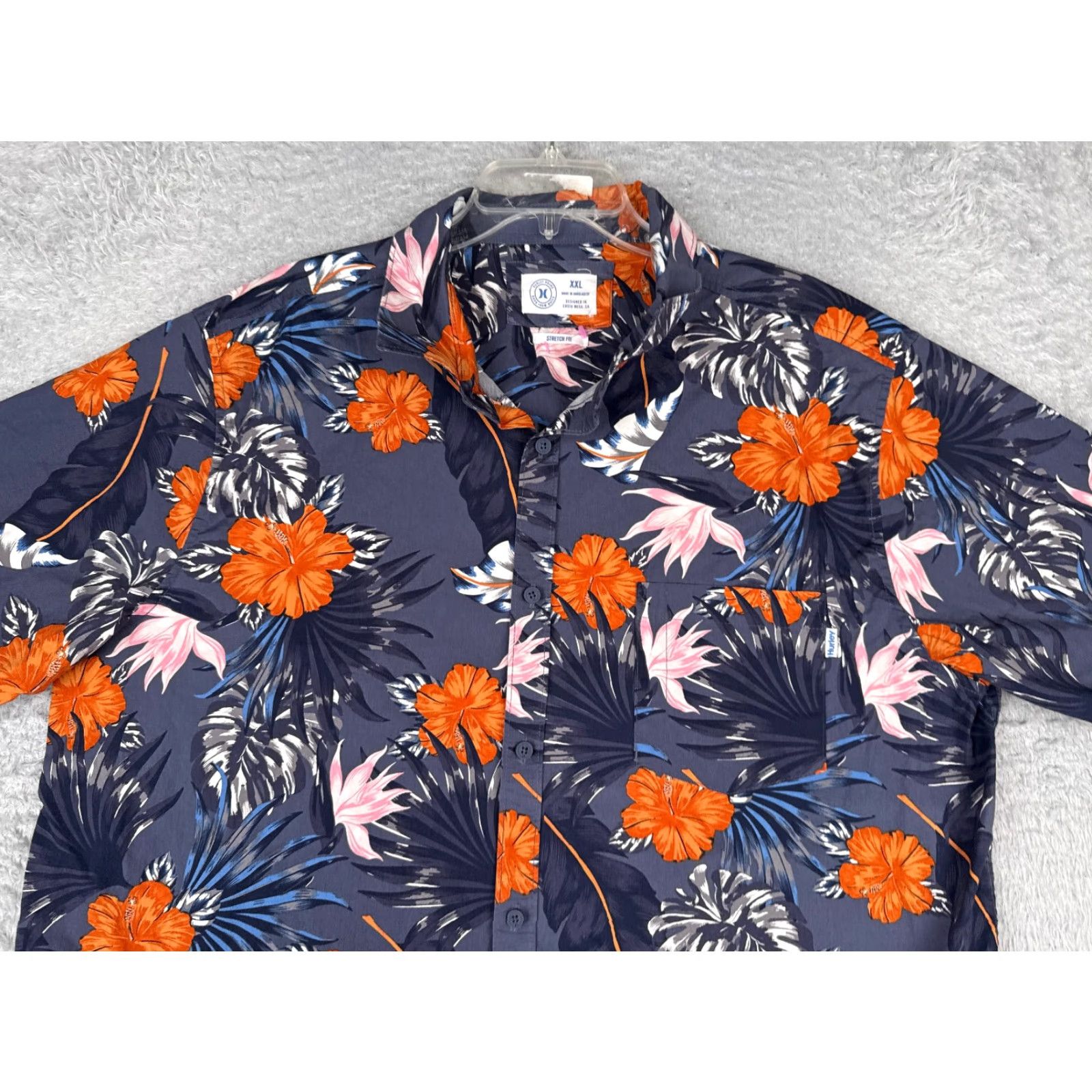 Hurley Hurley Shirt Men 2XL Button-Up Hawaiian Floral Blue Orange Pink Bird Of Paradise Casual Short Sleeve Size US XXL / EU 58 / 5 - 4 Thumbnail